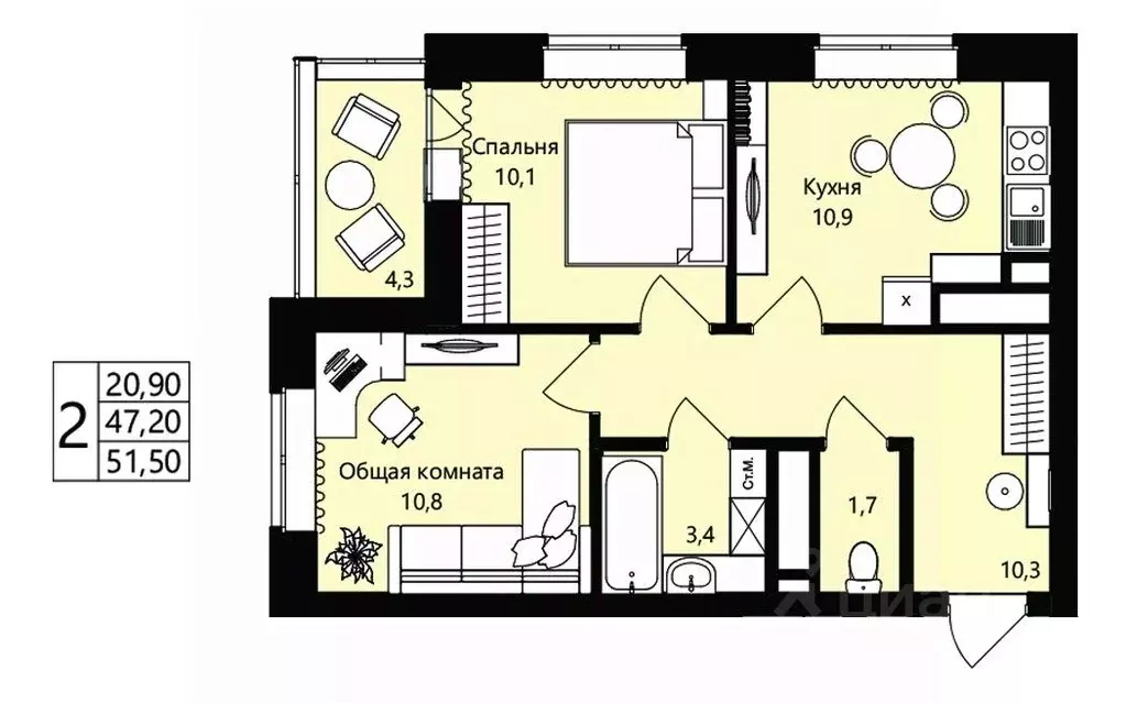 2-к кв. Мордовия, Саранск Юбилейный жилрайон, 3-й мкр, Новая История ... - Фото 1