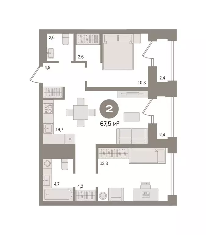 2-комнатная квартира: Новосибирск, жилой комплекс Мылзавод (67.45 м) - Фото 1