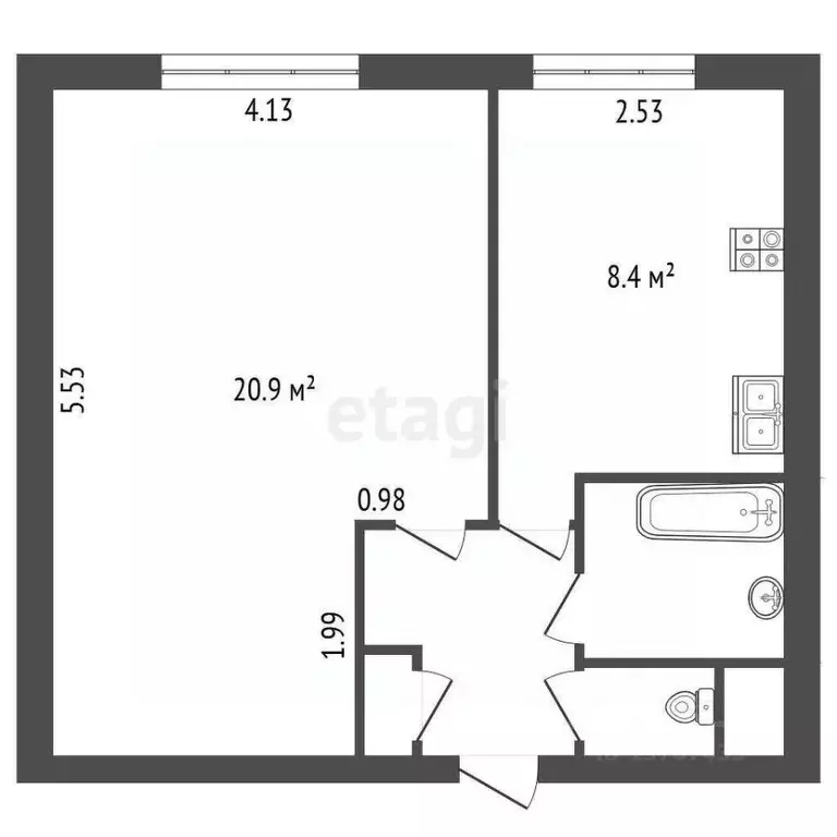 1-к кв. Санкт-Петербург Свердловская наб., 60 (36.0 м) - Фото 2