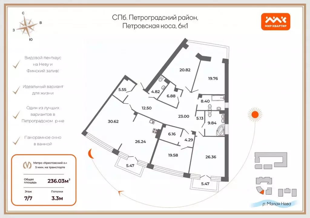 5-к кв. Санкт-Петербург проезд Петровская коса, 6к1 (236.0 м) - Фото 1