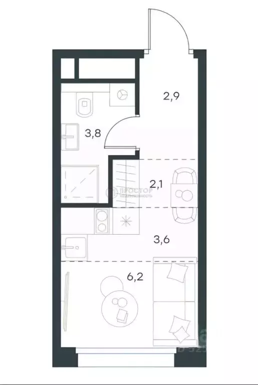 Студия Москва Ильменский проезд, 12 (18.5 м) - Фото 2