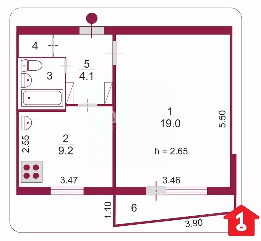 1-к кв. Омская область, Омск ул. Маяковского, 48 (37.0 м) - Фото 2