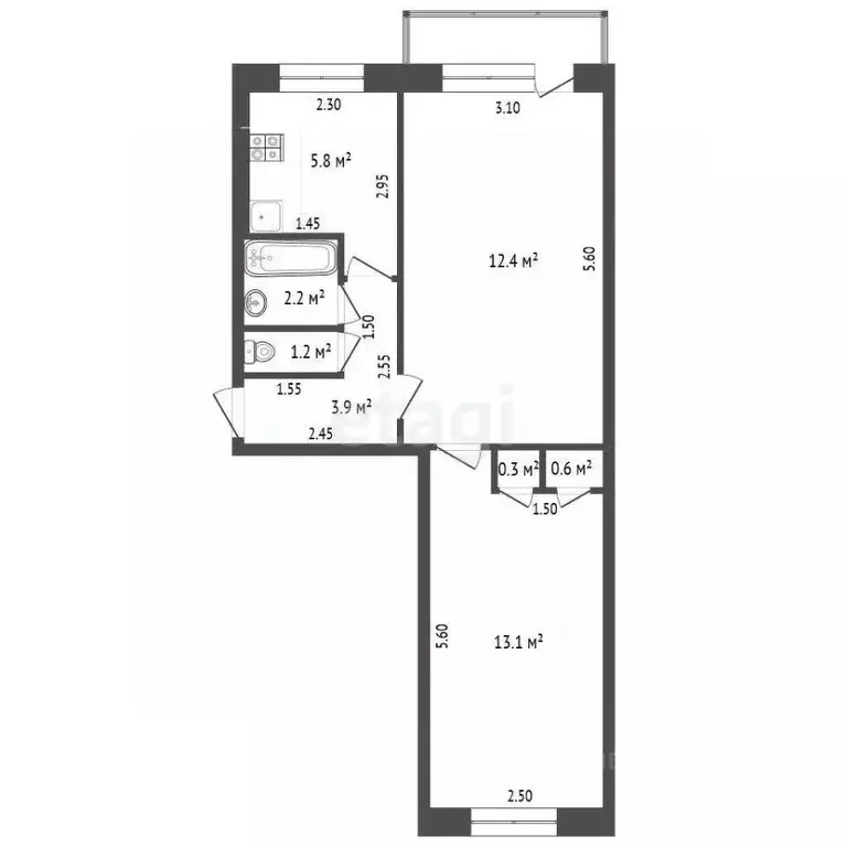 2-к кв. Кемеровская область, Ленинск-Кузнецкий Топкинская ул., 14 ... - Фото 2