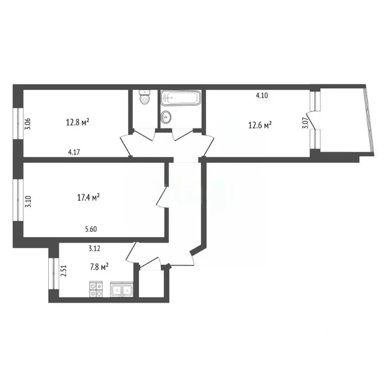 3-к кв. Челябинская область, Челябинск ул. Культуры, 55 (68.0 м) - Фото 2