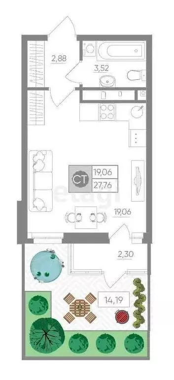 Квартира-студия: Тула, улица Купцов Гречихиных, 6 (36.1 м) - Фото 0