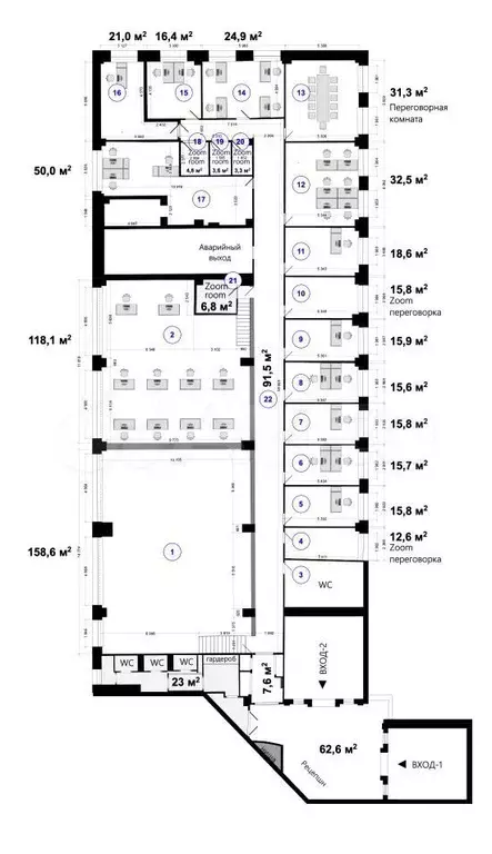 Аренда офиса 760 м2 с мебелью и техникой - Фото 1