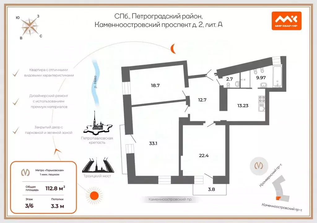 3-к кв. Санкт-Петербург Каменноостровский просп., 2/21 (112.8 м) - Фото 1