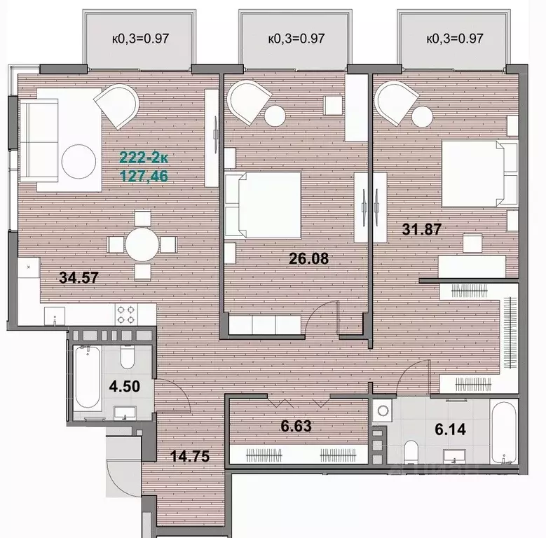 2-к кв. Калининградская область, Зеленоградск  (127.46 м) - Фото 1