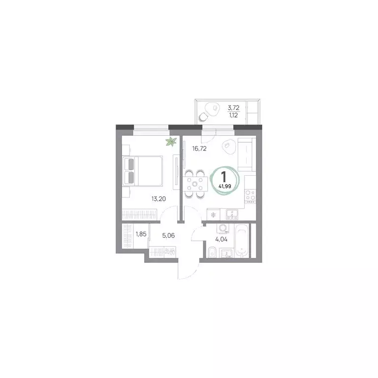 1-комнатная квартира: Красноярск, Азовская улица, 1/1 (41.99 м) - Фото 0