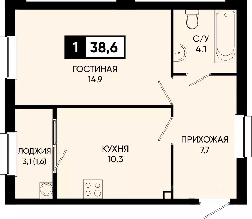 1-к кв. Ставропольский край, Кисловодск городской округ, пос. ... - Фото 1