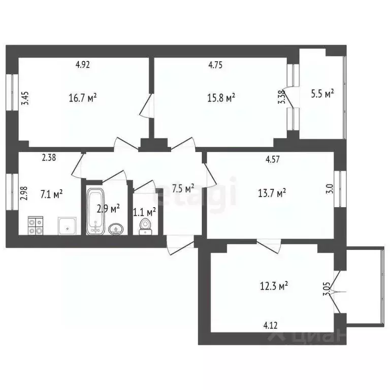 4-к кв. Севастополь ул. Льва Толстого, 12 (83.7 м) - Фото 1