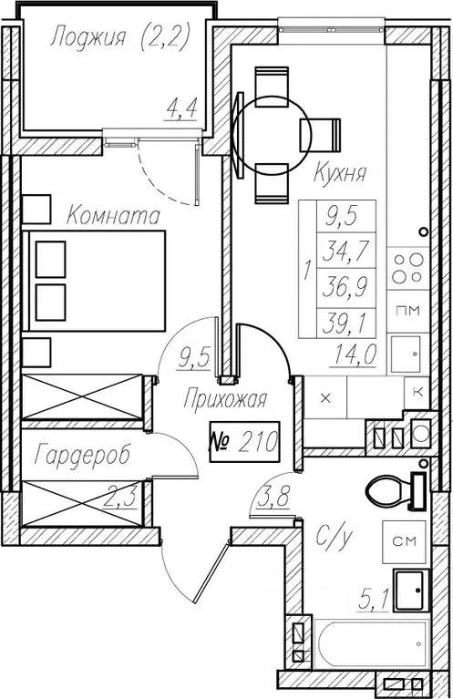 1-к кв. Калининградская область, Пионерский  (36.9 м) - Фото 1