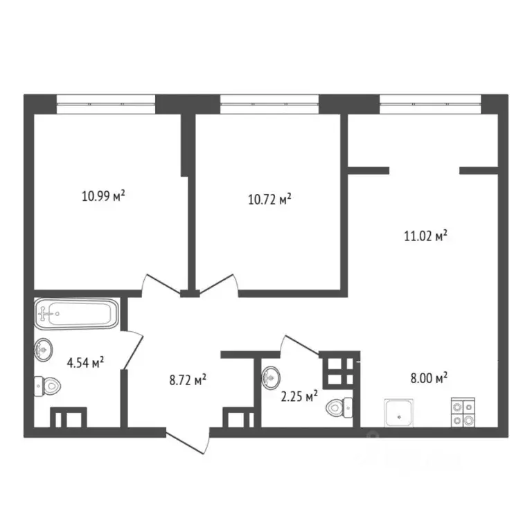 3-к кв. Тюменская область, Тюмень ул. Первооткрывателей, 10 (56.6 м) - Фото 2