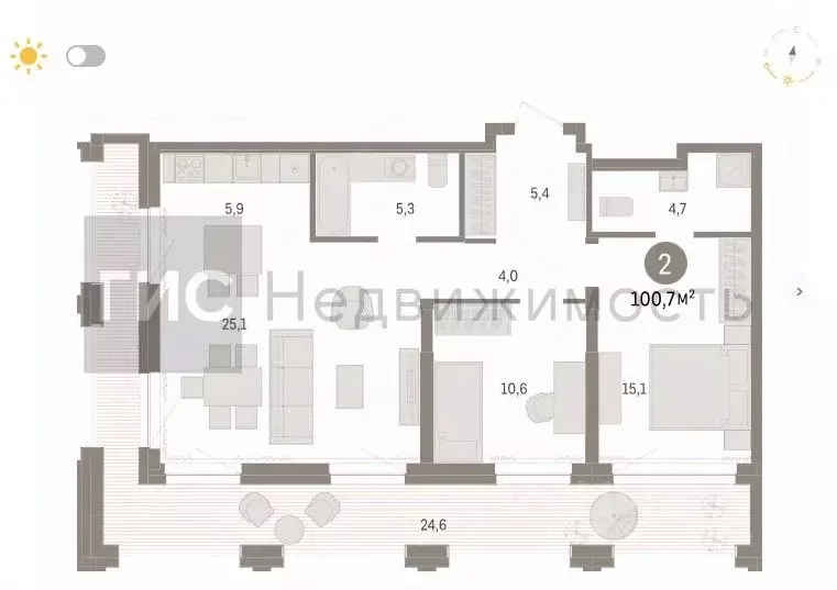 2-к кв. Новосибирская область, Новосибирск ул. Семьи Шамшиных, 93 ... - Фото 1