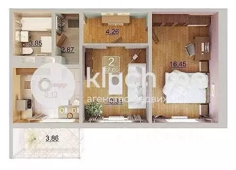 2-к кв. Татарстан, Казань ул. Александра Курынова, 6к1 (44.0 м) - Фото 1