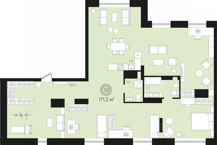 Студия Ханты-Мансийский АО, Сургут Пролетарский просп., с9 (171.24 м) - Фото 1