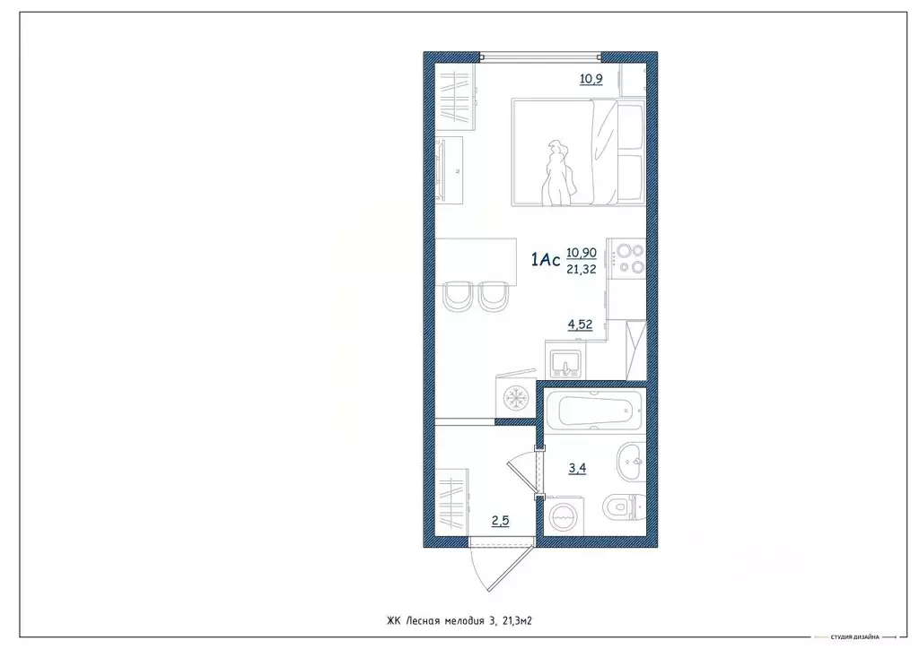 Студия Тверская область, Тверь ул. Левитана, 93А (21.3 м) - Фото 1