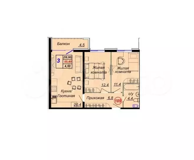 Квартира-студия, 59,9 м, 10/16 эт. - Фото 0