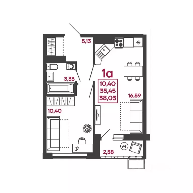 1-к кв. Пензенская область, Пенза ул. Измайлова, 41Б (38.03 м) - Фото 1