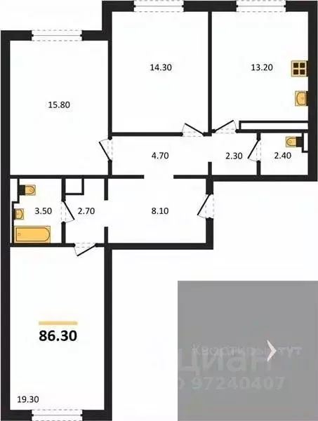 3-к кв. Воронежская область, Воронеж ул. Шишкова, 140Б/16 (86.3 м) - Фото 0