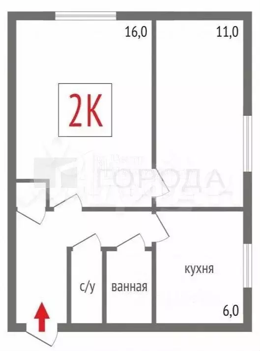 2-к. квартира, 41 м, 4/4 эт. - Фото 0