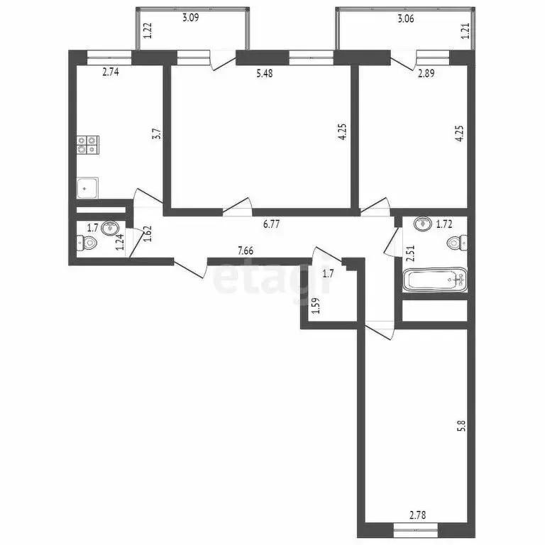 3-комнатная квартира: Тюмень, улица Пермякова, 83к2 (85 м) - Фото 0