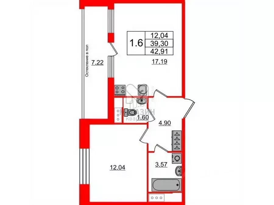 1-к кв. Санкт-Петербург Предпортовая тер.,  (39.0 м) - Фото 2