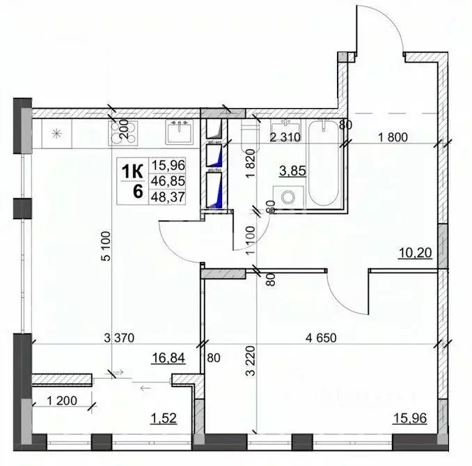 1-к кв. Тульская область, Тула ул. Генерала Маргелова, 3к3 (48.0 м) - Фото 1