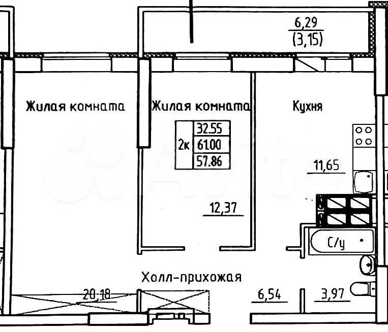 2-к. квартира, 61 м, 25/27 эт. - Фото 0