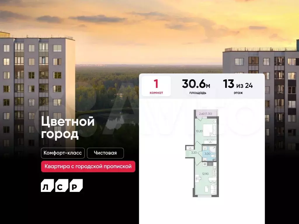 1-к. квартира, 30,6 м, 13/24 эт. - Фото 0