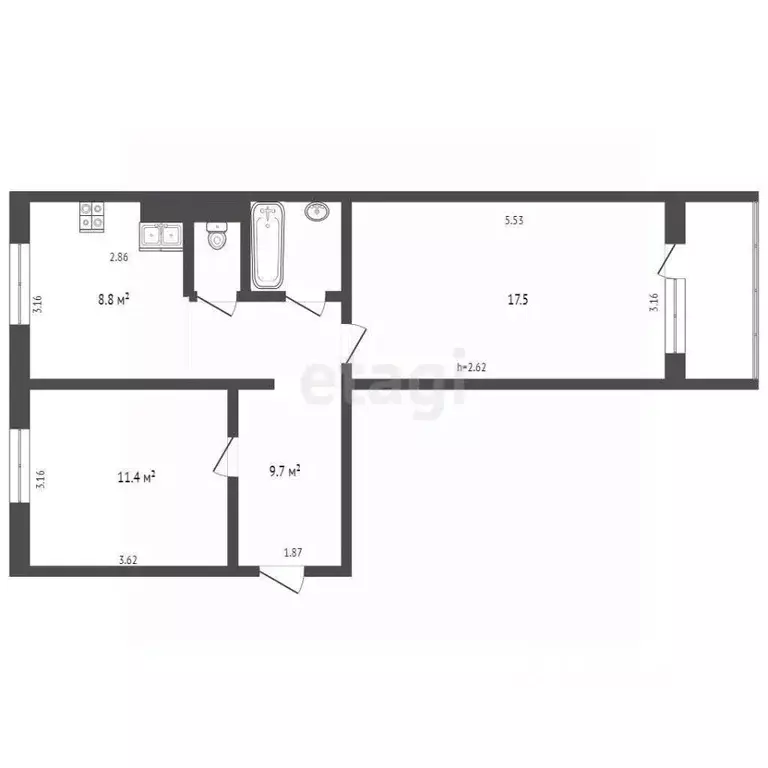 2-к кв. Ямало-Ненецкий АО, Ноябрьск ул. Дзержинского, 3 (50.3 м) - Фото 2
