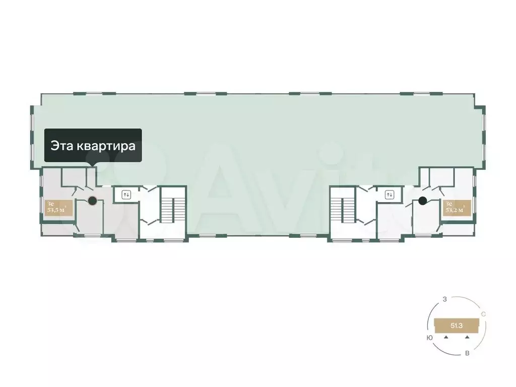 2-к. квартира, 55 м, 2/4 эт. - Фото 1