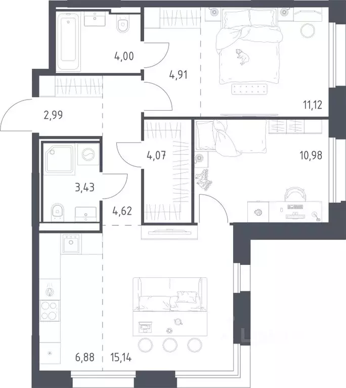 2-к кв. Московская область, Одинцовский городской округ, Заречье пгт ... - Фото 1