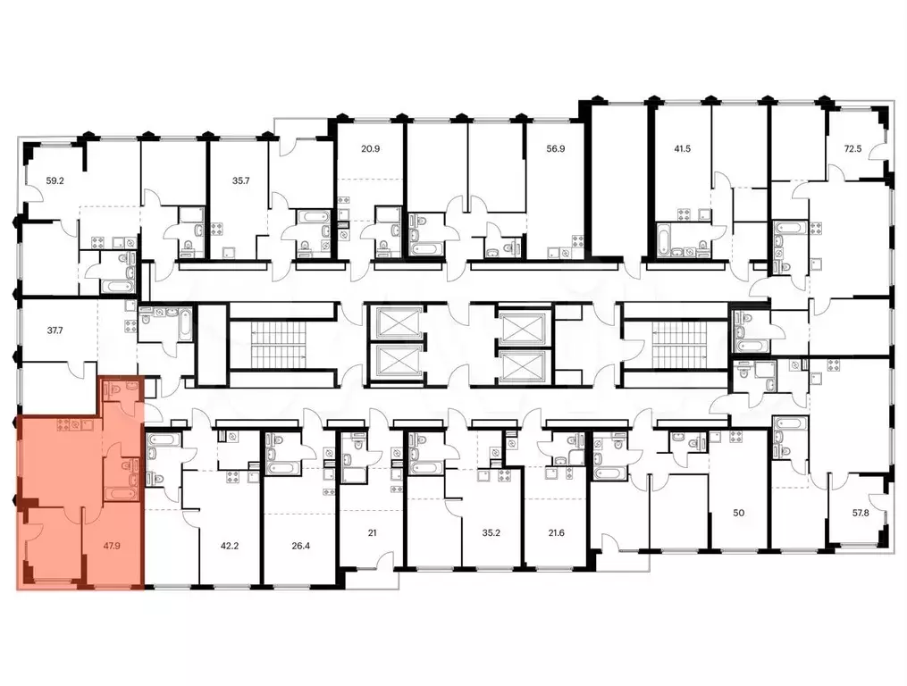 2-к. квартира, 47,9 м, 15/32 эт. - Фото 1