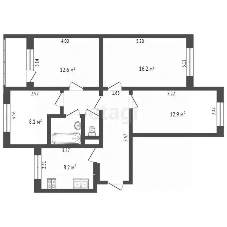 4-к кв. Белгородская область, Белгород ул. Губкина, 17 (74.5 м) - Фото 2