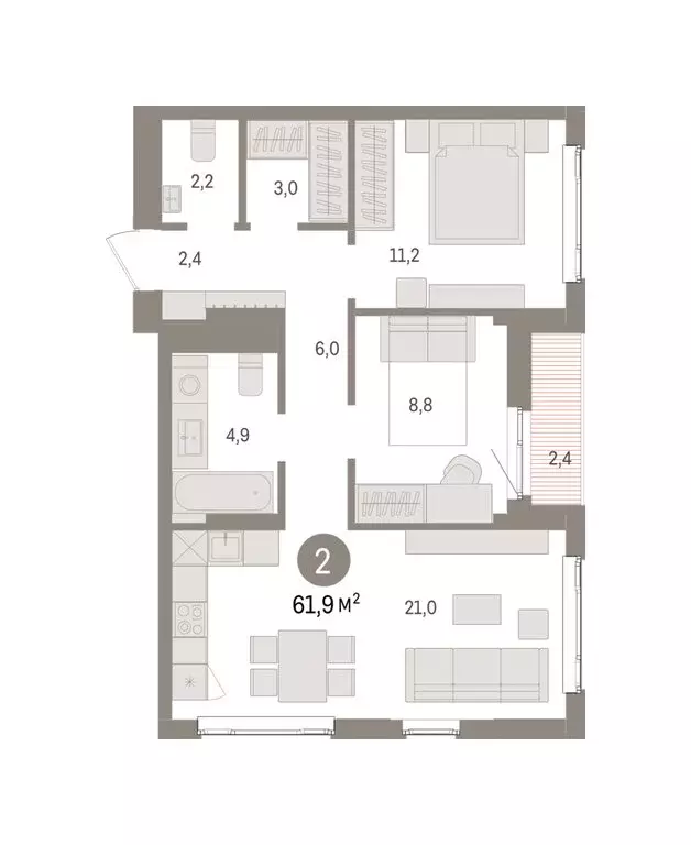 2-комнатная квартира: Екатеринбург, жилой район Сортировочный, ... - Фото 2