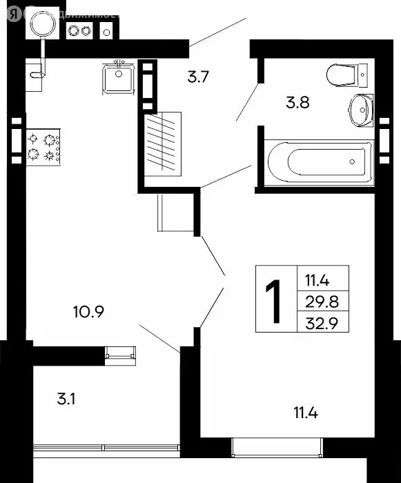 1-комнатная квартира: Феодосия, ш. Симферопольское (32.9 м) - Фото 0