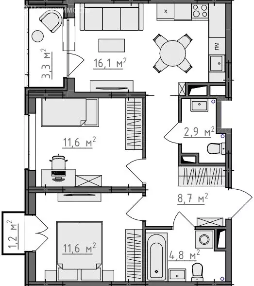 2-комнатная квартира: Владимир, микрорайон Сновицы-Веризино (57.71 м) - Фото 1