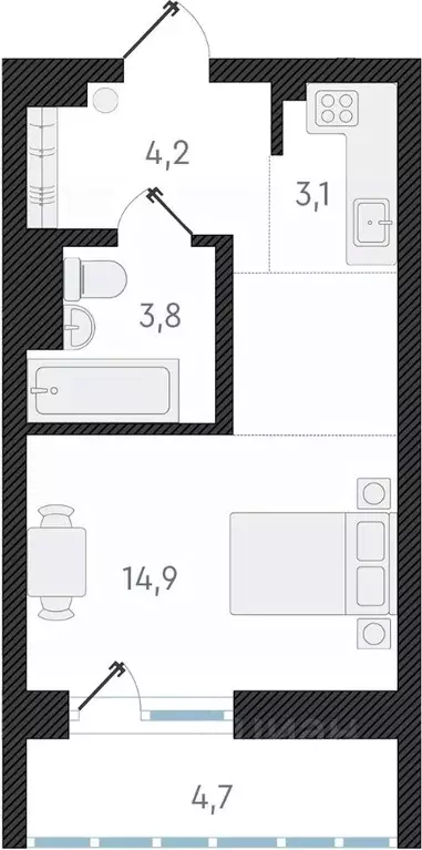 1-к кв. Новосибирская область, Новосибирск ул. Аэропорт, 64 (26.0 м) - Фото 0