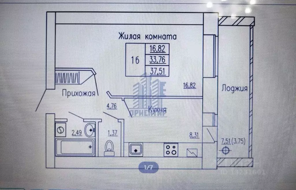 1-к кв. Чувашия, Чебоксары ул. Ашмарина, 23 (38.2 м) - Фото 0