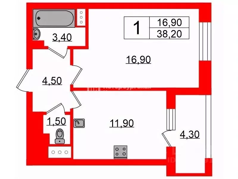 1-к кв. Санкт-Петербург Уральская ул., 23 (38.2 м) - Фото 1