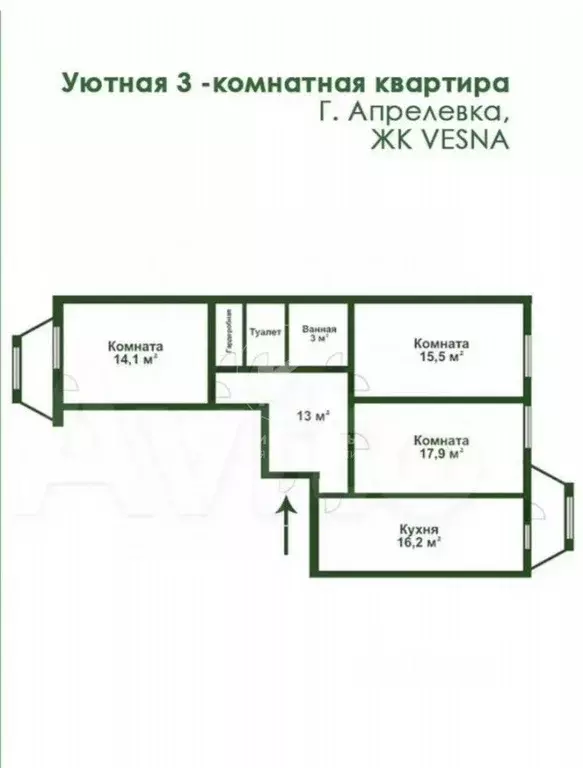 3-к кв. Московская область, Апрелевка Наро-Фоминский городской округ, ... - Фото 2