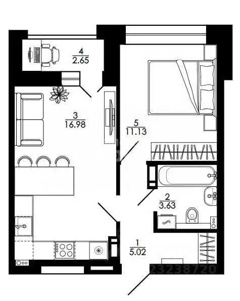 1-к кв. Липецкая область, Липецк ул. Е.И. Замятина, 1 (42.33 м) - Фото 1
