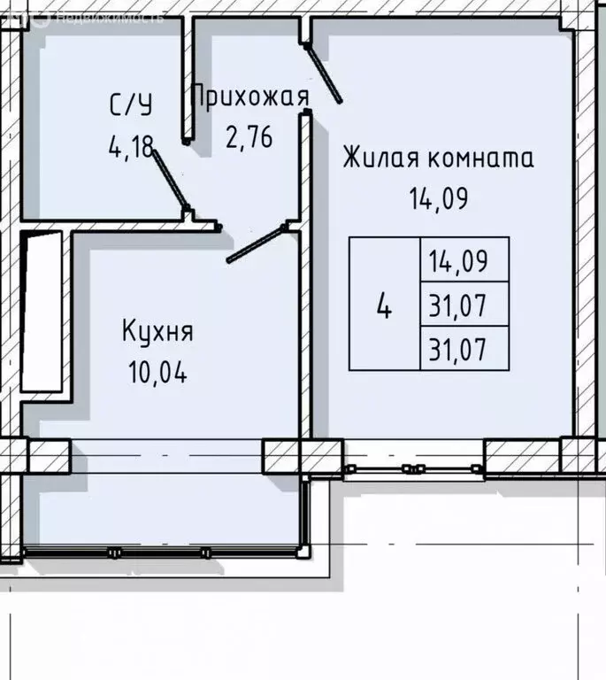 1-комнатная квартира: Нальчик, улица Тарчокова, 127Б (31.07 м) - Фото 0