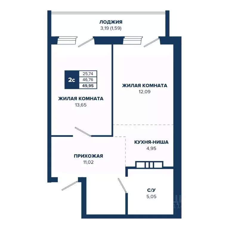 2-к кв. Новосибирская область, Новосибирск Знаменский кв-л,  (49.95 м) - Фото 0