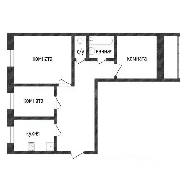 3-к кв. Курганская область, Курган Чернореченская ул., 63А (63.3 м) - Фото 2