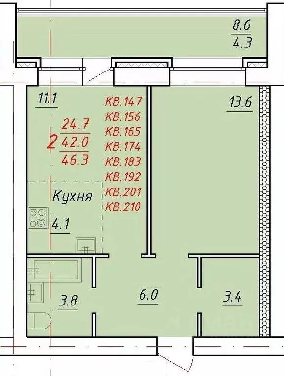 2-к кв. Алтайский край, Новоалтайск Индустриальная ул., 18 (46.3 м) - Фото 0