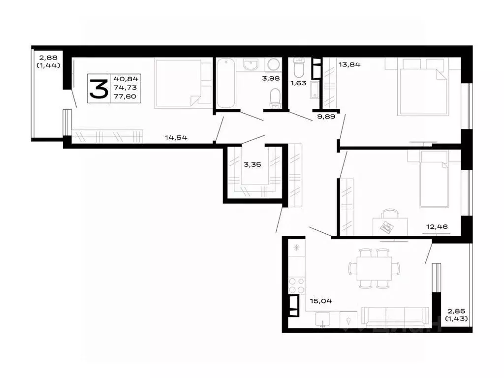 3-к кв. Адыгея, Майкоп Горные Высоты жилой комплекс (77.6 м) - Фото 1