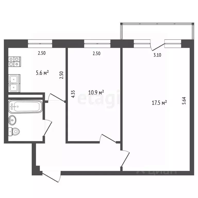 2-к кв. Белгородская область, Белгород Белгородский просп., 71 (45.0 ... - Фото 1
