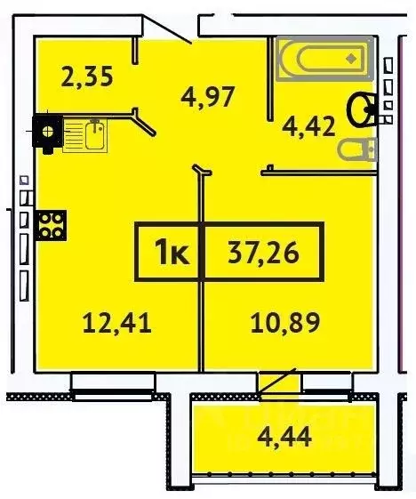 1-к кв. Ивановская область, Иваново Кооперативная ул. (37.26 м) - Фото 0